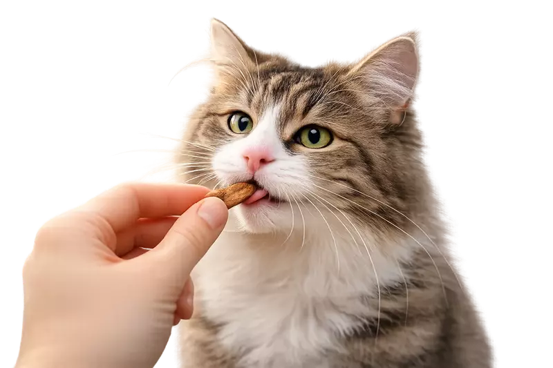 Persona dando un snack a un gato